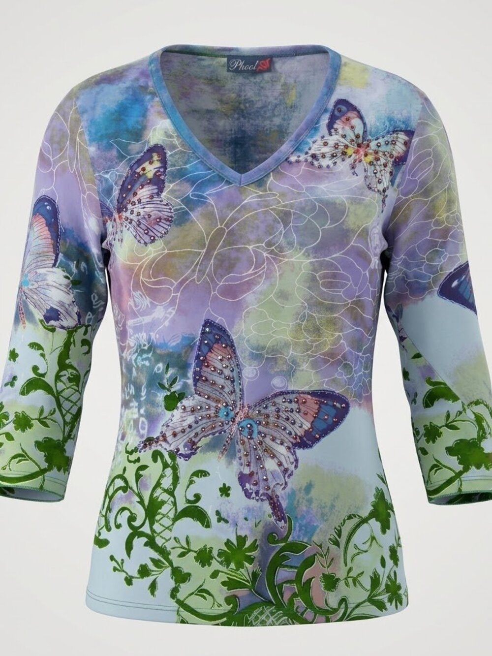 Vintage Phool Y2K Fairycore Butterfly & Floral Embellished V-Neck Top